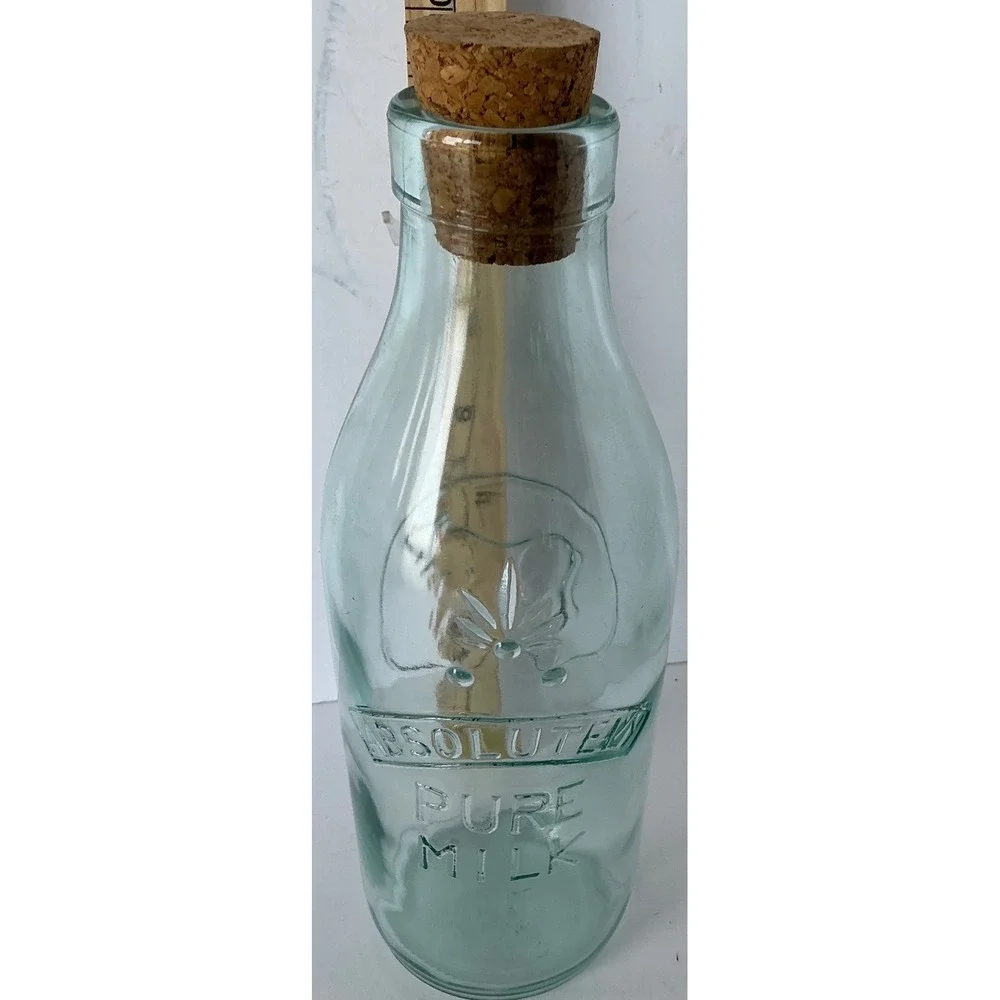 Vintage Milk Bottle Embossed Cow Absolutely Pure Milk‎ Italy Green Glass